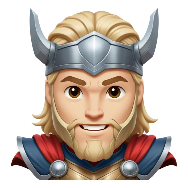 Cinematic Realistic Thor Portrait, head tilted playfully and inquisitively, showcasing his robust form and a warm, disarming smile. His expressive eyes and detailed armor are captured with lifelike clarity, as soft natural highlights reveal a side of the mighty god that is both approachable and full of mirth. sticker