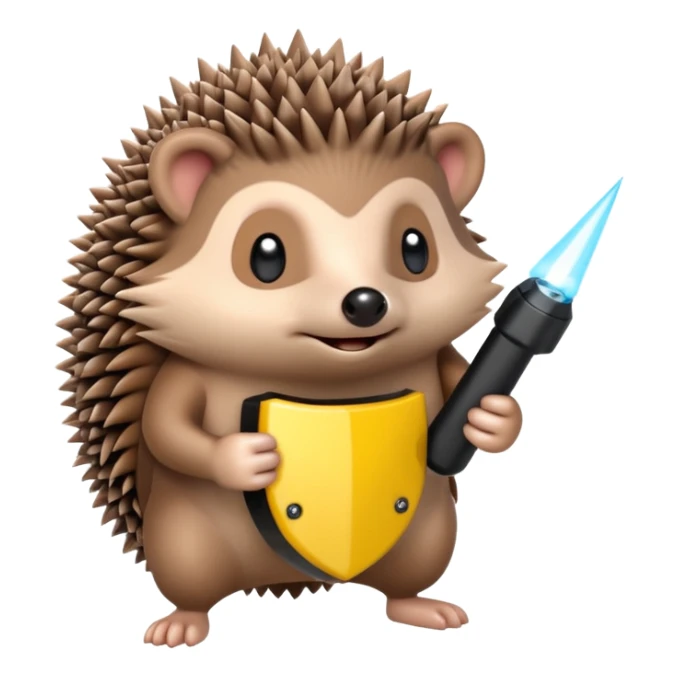 Hedgehog on 4 legs holding a taser sticker