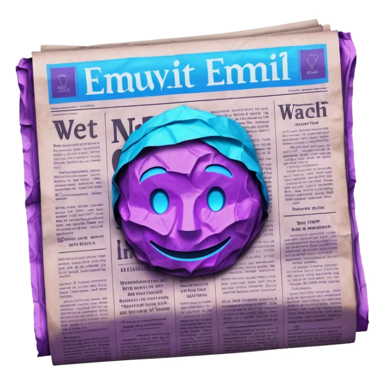 newspaper with headlines and neon glow effect, blue neon glow on top left, purple neon glow on bottom right sticker