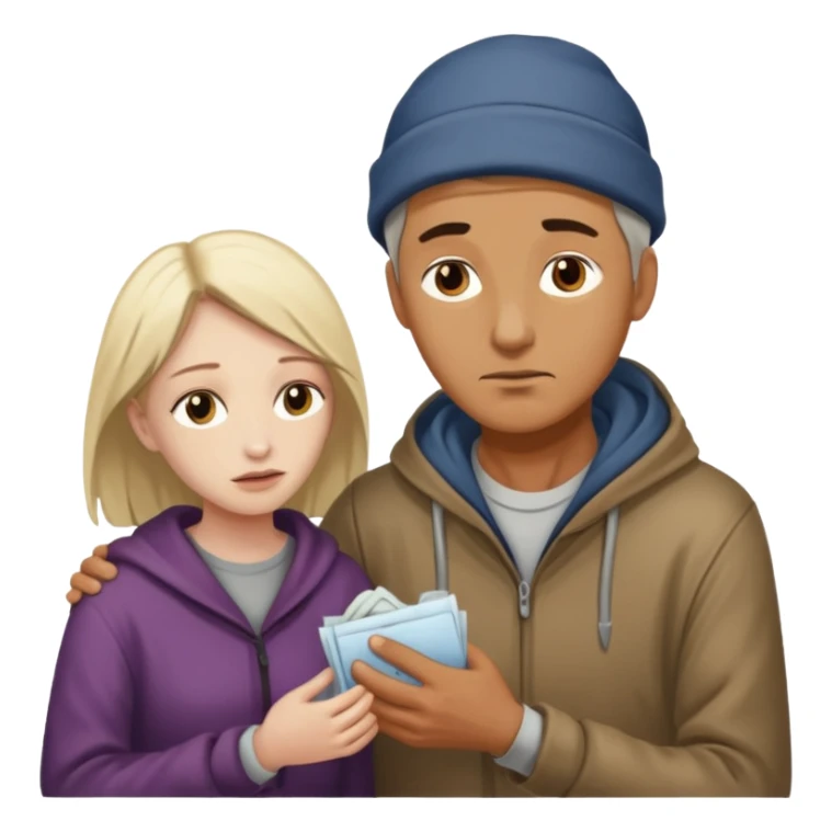 Man attending to a homeless woman sticker