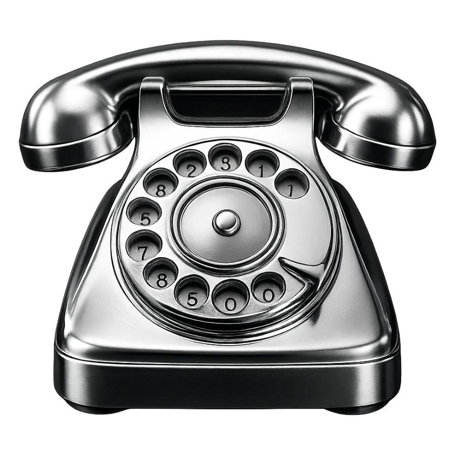 a classic disk phone, fully chrome, gleaming, chrome style, shiny metallic, highly reflective sticker