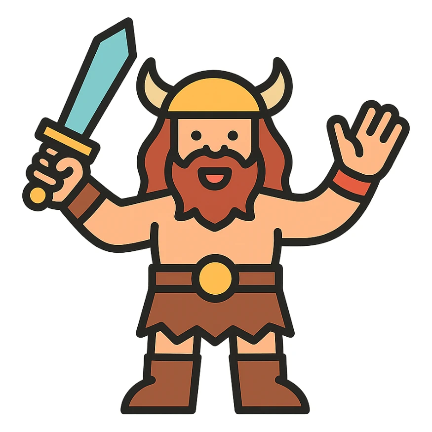 A barbarian waving a sword in greeting sticker