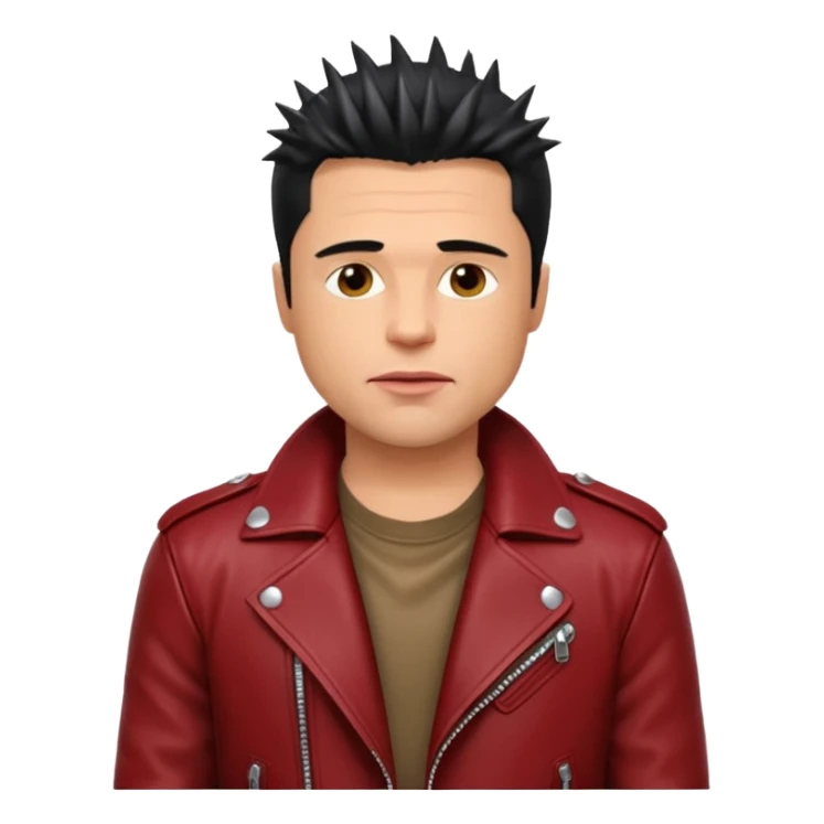 Brad Pitt, spiky black hair, wearing dark red leather jacket sticker