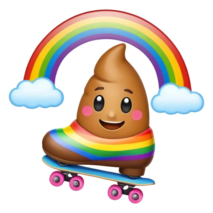 Poop emoji skating in a rainbow  sticker