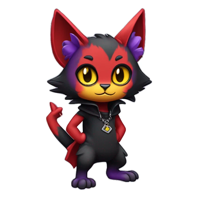 Anthropomorphic Cute Chibi Black red purple yellow Cool Edgy Punk-Gothic Horned Litten-Bat-cat-Fakemon full body sticker