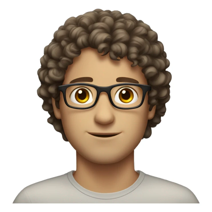 caucasian curly brunette hair, brown eyes, glasses, male sticker