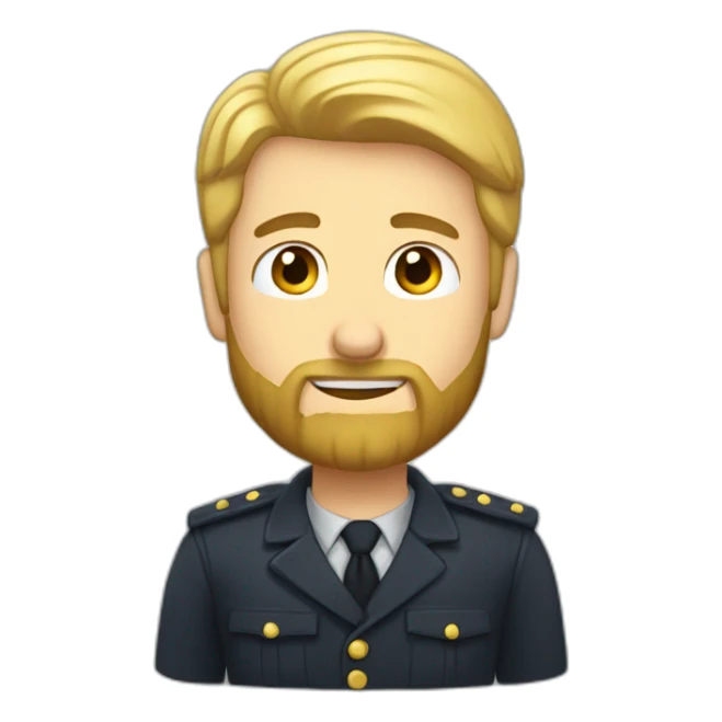 a saluting man with blond hair and a dark beard is smiling sticker