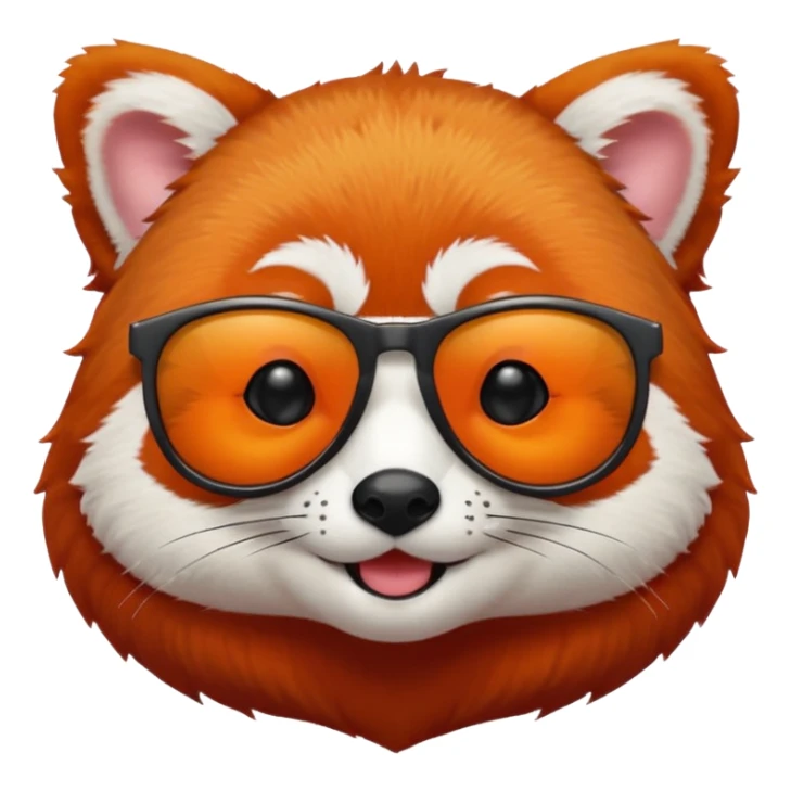 A red panda with no eyes, shades on and smiling sticker