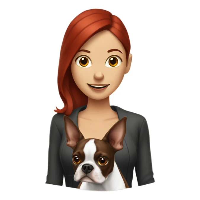 Brown Boston Terrier with red headed woman  sticker