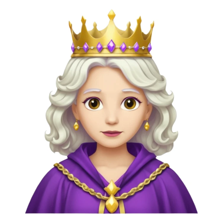 Queen with wavy white hair – golden crown, purple robe sticker
