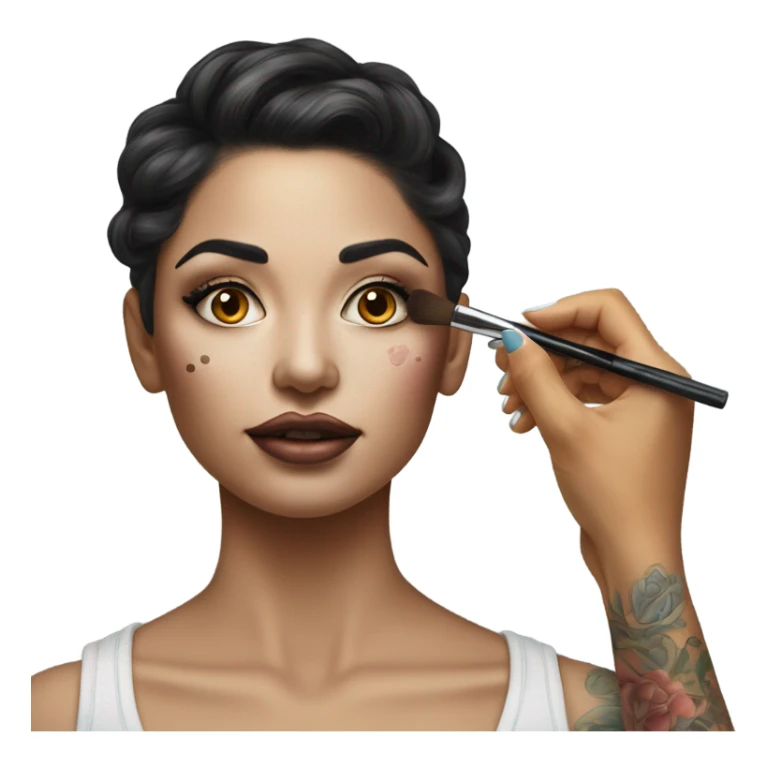 Hyper Realistic Beautiful lightly tattooed woman having make-up applied  sticker