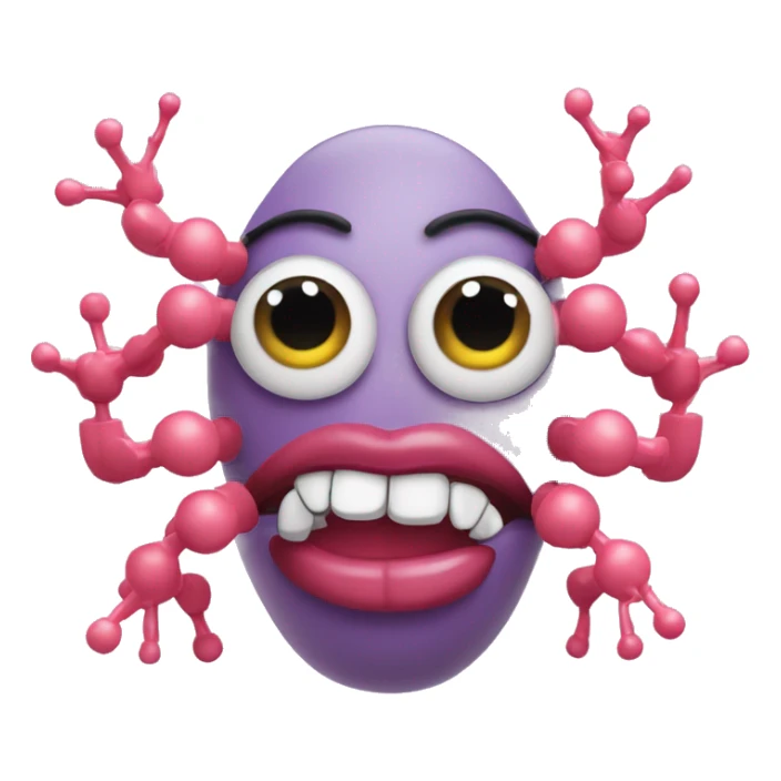 covid virus molecule that is a face with fake eyelashes, large lips and two arms that have hands that are showing off its nails sticker