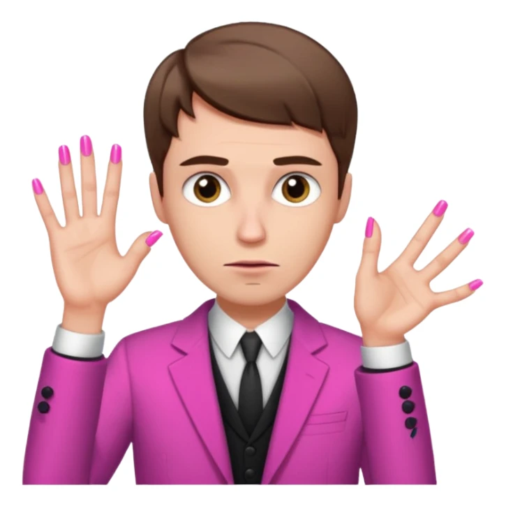 White man with short brown hair, long face, and pink nails looking sassy sticker