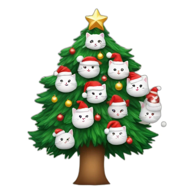 ARBOL DE NAVIDAD CON ESFERAS DE GATITOS BLANCO CON GORRO NAVIDEÑO sticker