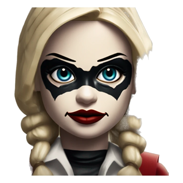 Lego in Harley Quinn style, oil paint, mysterious eyes, intricate lips, masterpiece portrait, odd perspective, beautiful, desirable, logical sticker