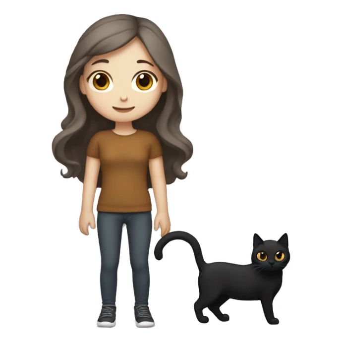 White skinned girl with long brown hair and a black cat and a grey one sticker