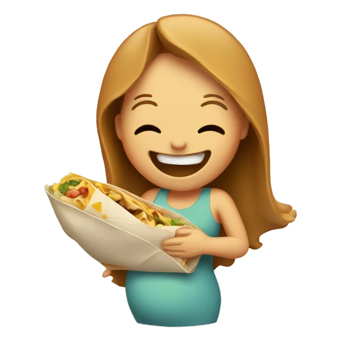 a pregnant lady laughing and holding a burrito sticker