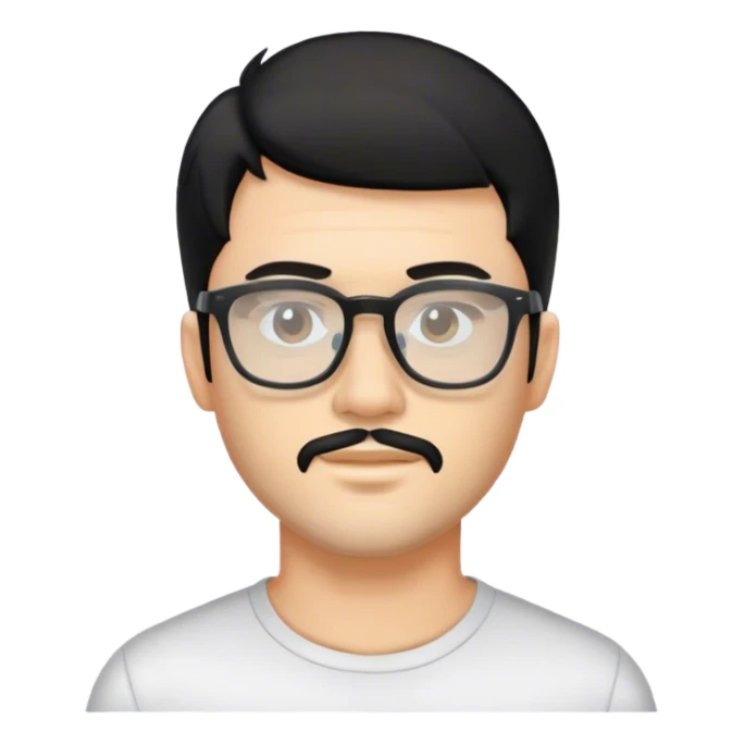 man with a short beard and a mullet black hair and transparent glacess  sticker