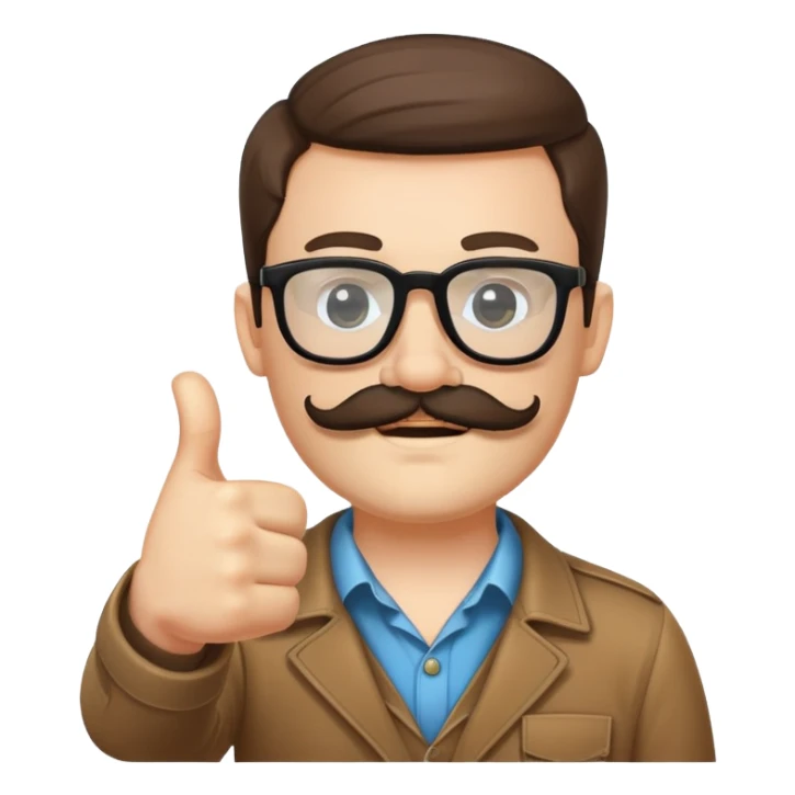 Whihe boy with mustache and baerd and black glasses shows like sticker