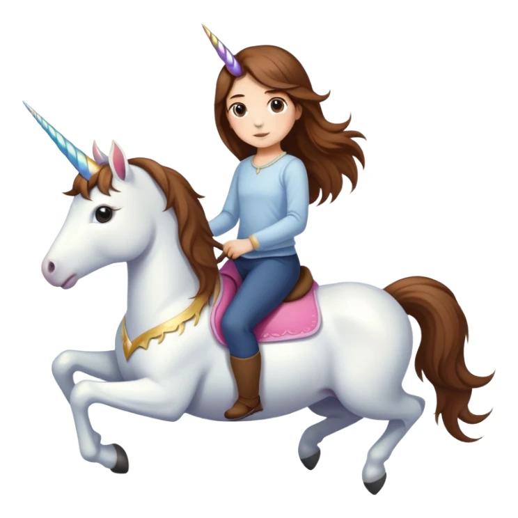 short girl with long brown hair riding a unicorn sticker