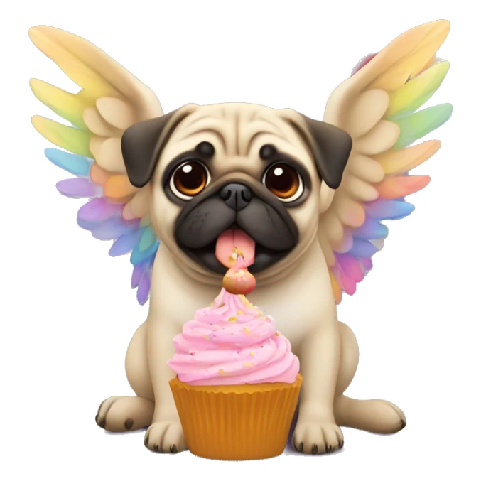 Pug on a rainbow eating a cupcake with wings  sticker