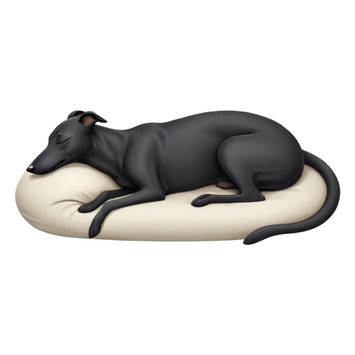 Meme-Worthy Cute Sleeping Black Greyhound Portrait Emoji, Head resting peacefully with a contented smile, showcasing a delightfully slender build and a luxuriously smooth black Fur, eyes shut in a serene nap, Simplified yet hilariously adorable features, highly detailed, glowing with a soft, drowsy light, high shine, relaxed and utterly lovable, stylized with an air of playful laziness, bright and heartwarming, soft glowing outline, capturing the essence of a comically sleepy racer, so meme-worthy it feels like it could instantly become the next viral sensation of adorable slumber! sticker
