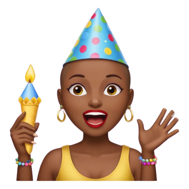 Classic mustang dark women with shaved head sing happy birthday sticker