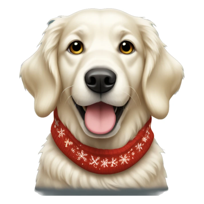 White golden retriever wearing Christmas sweater sticker
