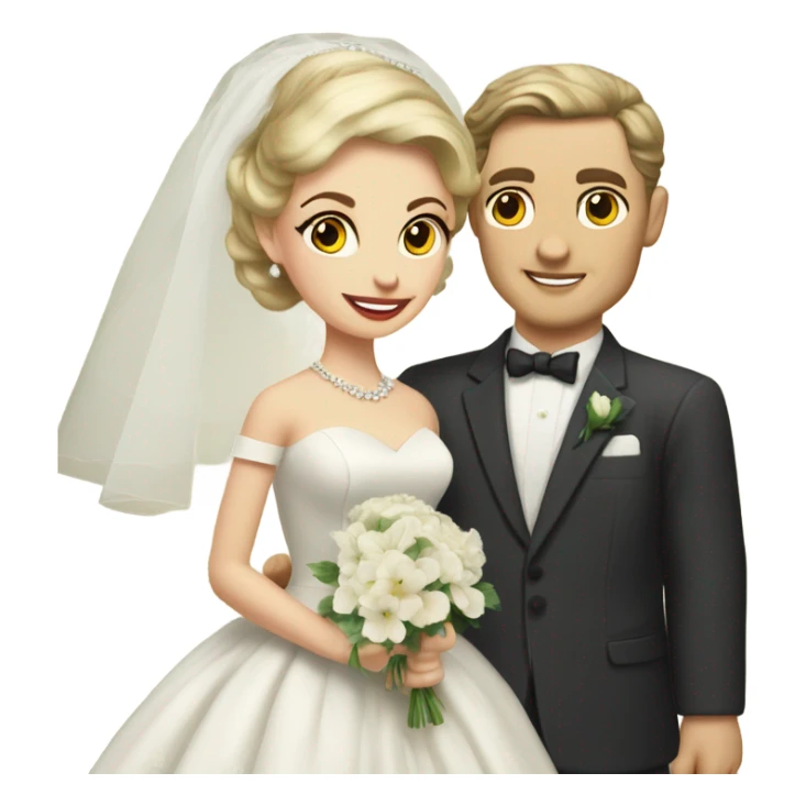 1950s caucasian bride and caucasian groom sticker