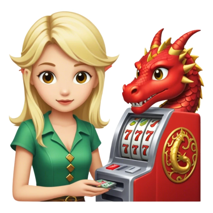 Blonde girl playing dragon link slot machine  sticker