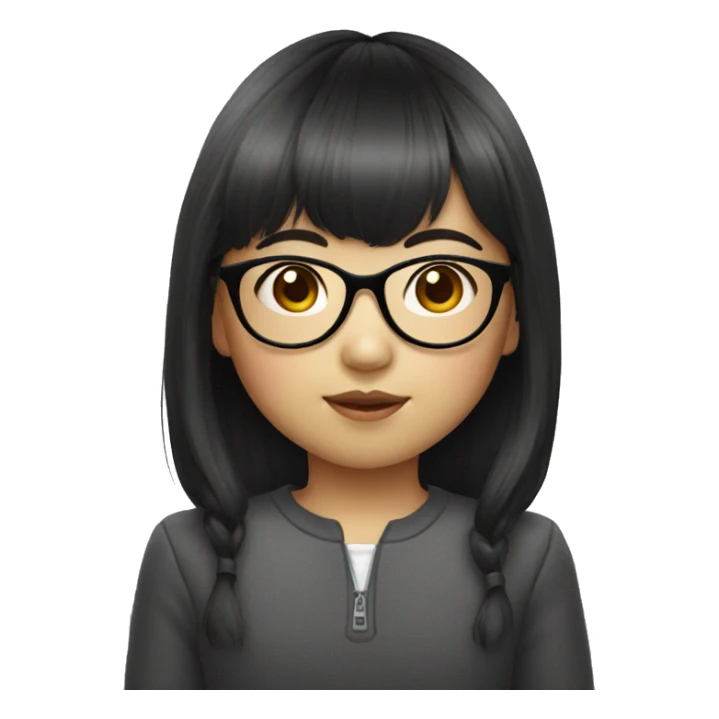 little asian girl with bangs hair glasses sticker