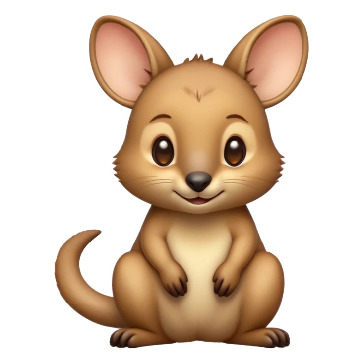 Cinematic Cute Wallaby Portrait Emoji, Head tilted playfully and inquisitively, featuring a glossy tan fur with delicate brown accents and a charming, alert expression, round, sparkling eyes filled with gentle curiosity, Simplified yet irresistibly adorable features, highly detailed, glowing with a warm, friendly glow, high shine, affectionate and bouncy, stylized with a touch of outback whimsy, bright and endearing, soft glowing outline, capturing the essence of a mischievous yet loving wallaby, so playful it feels like it could skip out of the screen into your arms! sticker