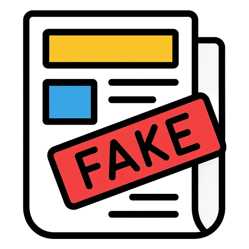 newspaper icon with a red 'FAKE' stamp across it sticker