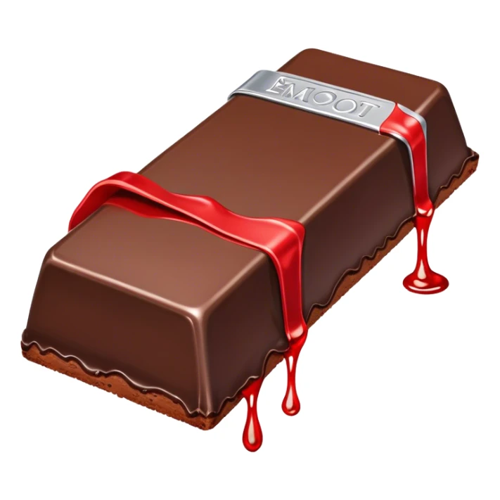 The image shows a partially unwrapped chocolate bar, with its red and silver wrapper pulled down, revealing the chocolate inside. Part of the chocolate is melting, dripping from the edge, creating a smooth and glossy effect.  sticker