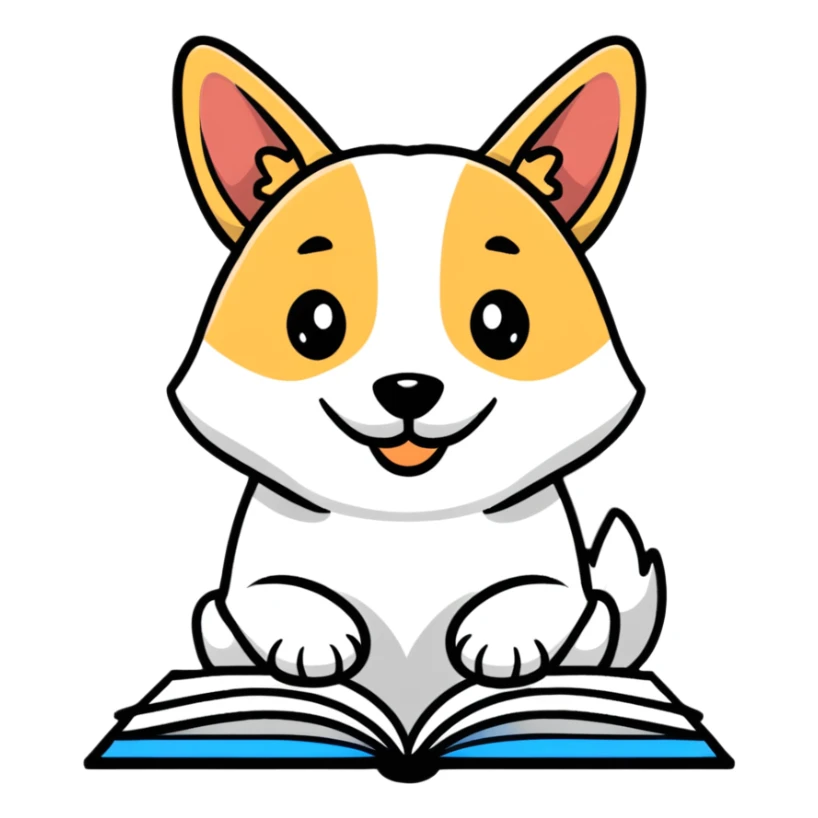 Adorable dog sitting with an open book sticker