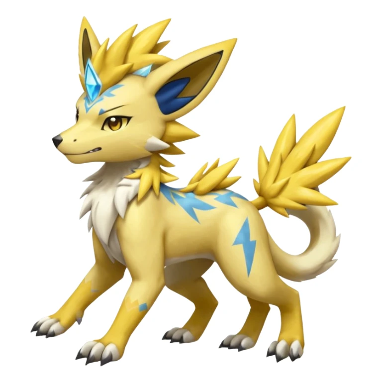 Scaly rough passionate excited starry-eyed Asian painted Zeraora-Manectric-Solgaleo-Electrike-Furfrou-Fakemon-fusion, full body sticker