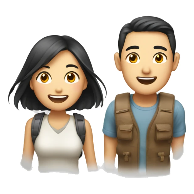 Cute Asian couple excitedly traveling  sticker