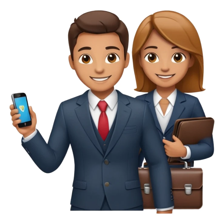 Sales representative with smartphone and briefcase closing a deal sticker