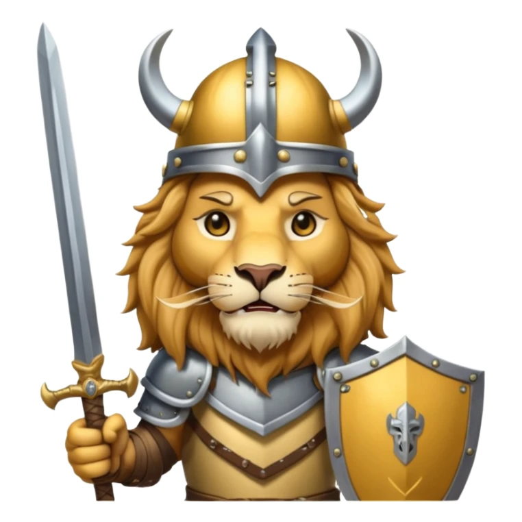 lion with viking helmet and sword behind sticker
