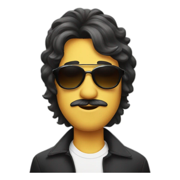 face wearing sunglasses with Beatles hairdo sticker