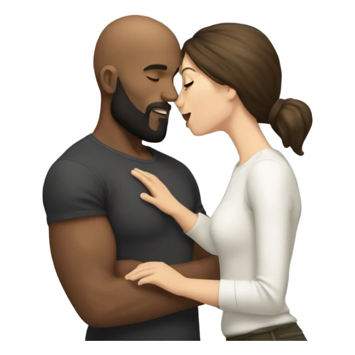 White brunette kissing muscular black bald man with beard sticker