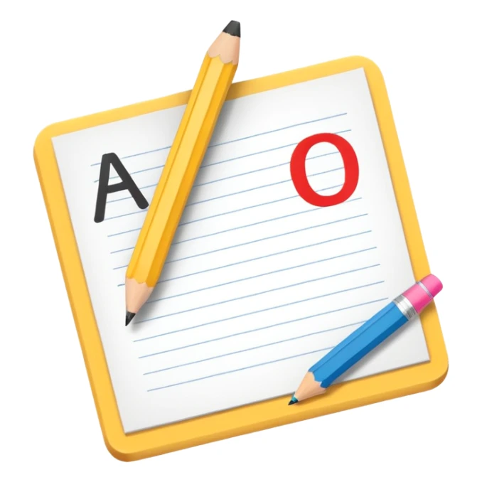 exam paper with “ABC” letters and a pencil sticker