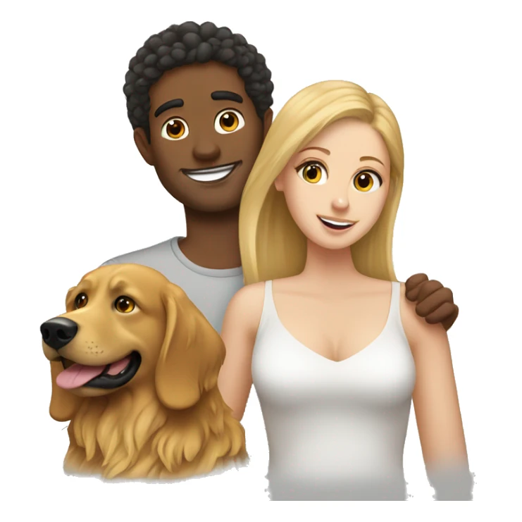 brown man with white girl and a golden retriever  sticker
