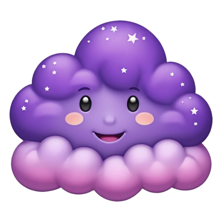 I want a purple cloud that's not like this one ☁️ but has a realistic shape without changing its appearance. The cloud should have a slightly white shaded part and should be starry but still purple/pink. sticker