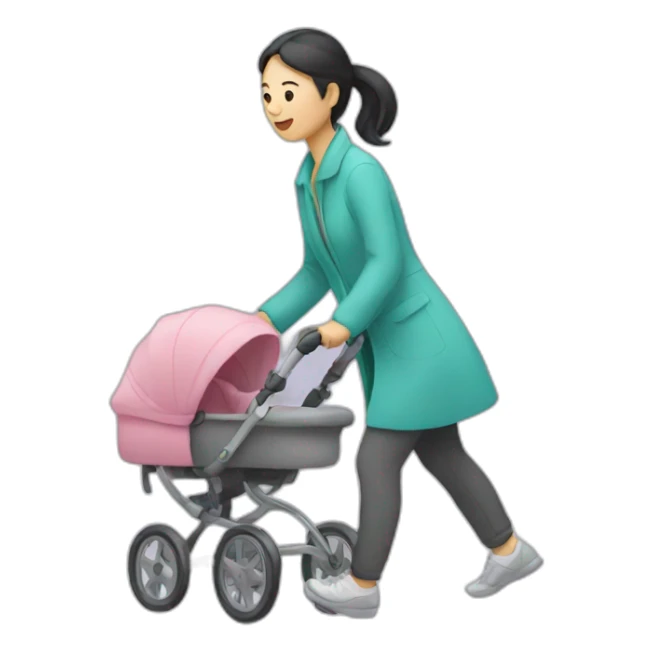 asian woman pushing a stroller sticker