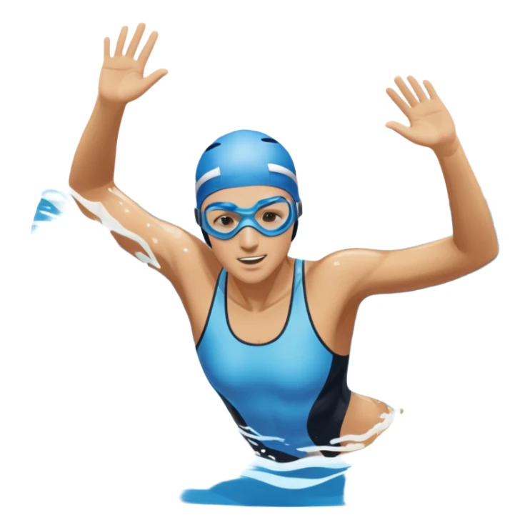 An icon showing a swimmer in mid-stroke, cutting through blue water with splashes around. The swimmer wears goggles and a swim cap, moving with power and grace. Transparent background emphasizes the athleticism, rhythm, and energy of swimming as a competitive and personal sport. sticker