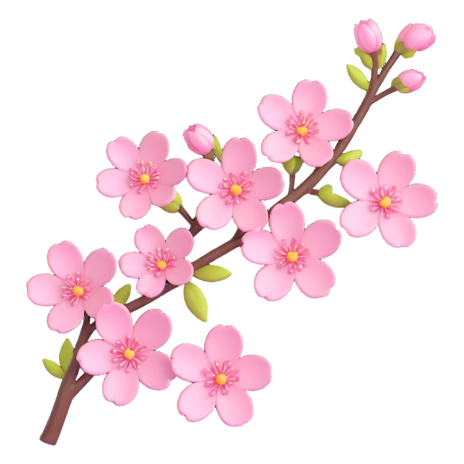 a sakura branch with blooming flowers, shiny and smooth, pastel pinks, detailed and elegant sticker