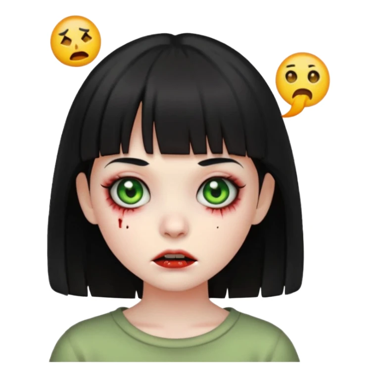 girl zombie with black hair and short bangs emoji sticker