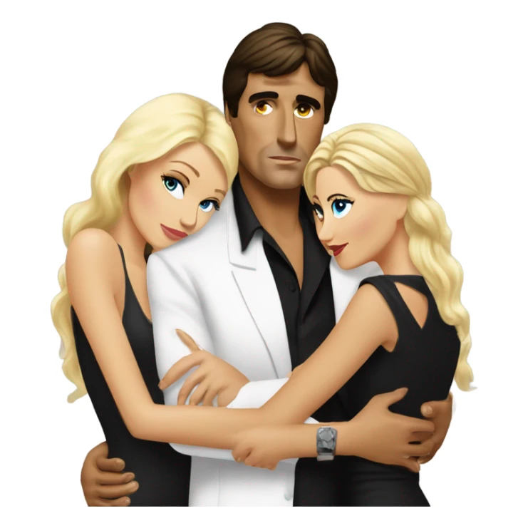 Tony Montana with 2 beautiful blondes with their arms around him sticker