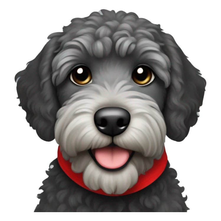 mini black and grey labradoodle dog with red bandana around neck sticker